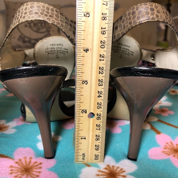 NINE WEST Hammer Croc Texture Slingback Peeptoe Tri-Color Heels Sz 5 - Picture 6 of 9